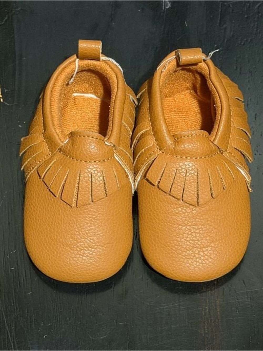 Infant Fringe Moccasin Slip-On Shoes in Tan 6-9M